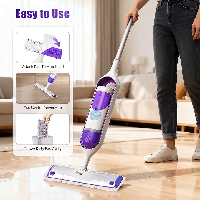 40 Pack Disposable Mopping Pads Refills for Swiffer PowerMop Multi-Surface & Wood Mops, Spray Clean Pads Replacement for Floor Cleaning（Purple Without Handle）