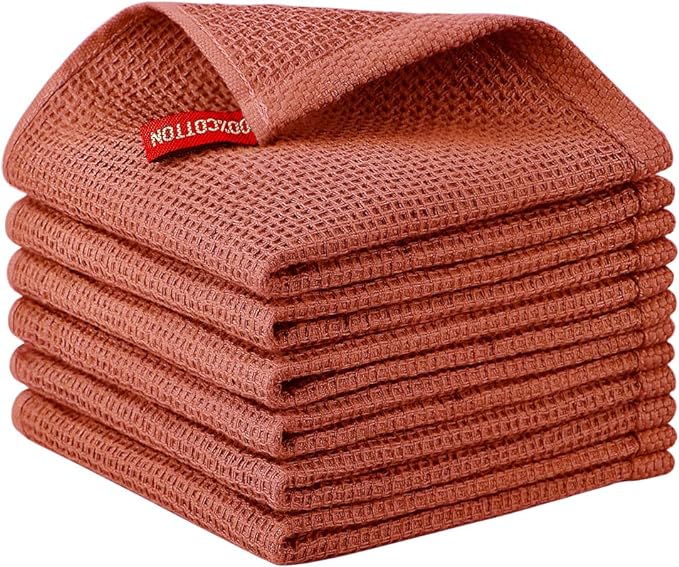 Nialnant 6 Pack Dish Towels,100% Cotton Hand Towels for Kitchen,Housewarming Gifts for New Home,Kitchen Dish Rags 12x12 Inches, Brick Red