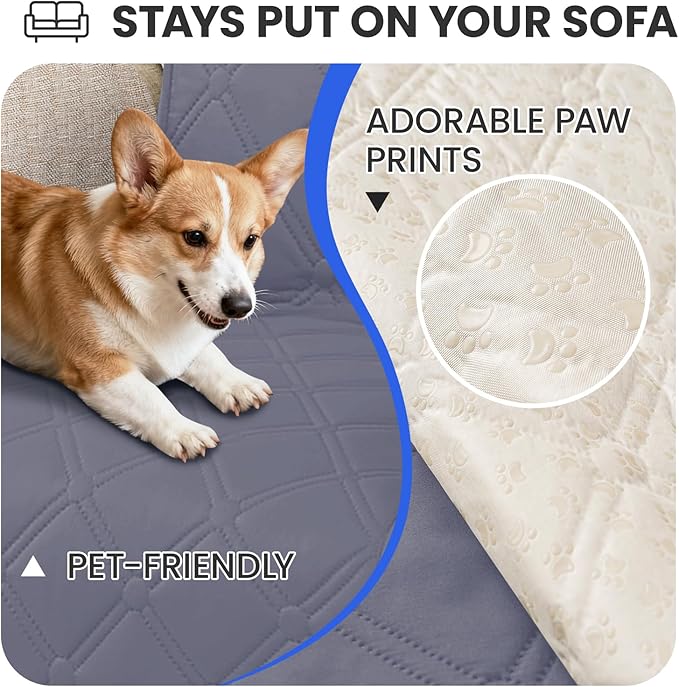 Waterproof Dog Blanket, Non-Slip Soft Pet Bed Cover, Couch Cover for Dogs Washable, Protects Sofa, Furniture, Crate, Car, Tear Resistant Leakproof Pet Blanket (52x82 Inch, Grey Blue)