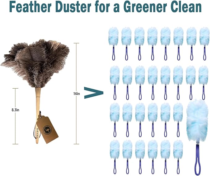 Ostrich Feather Duster for Cleaning-Furniture Dusters with Handle Ddzmz Hand Duster with Fluffy Natural Genuine Feather Reusable Household Duster, Gray and Brown(Length 16")