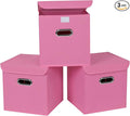 Closet Organizers Fabric Storage Bins With Lids Collapsible Cube Storages Organizer Basket With Handles,Storage Boxes for Clothes Storage,Office,Toys,3 Pack,（Pink