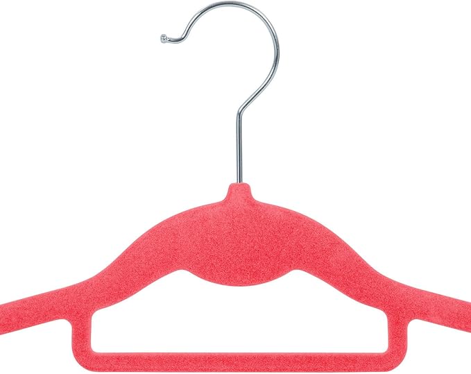 IRIS USA Non-Slip Velvet Clothes Hangers, Slim Space-Saving Design with Accessory Bar, Pink, Set of 10