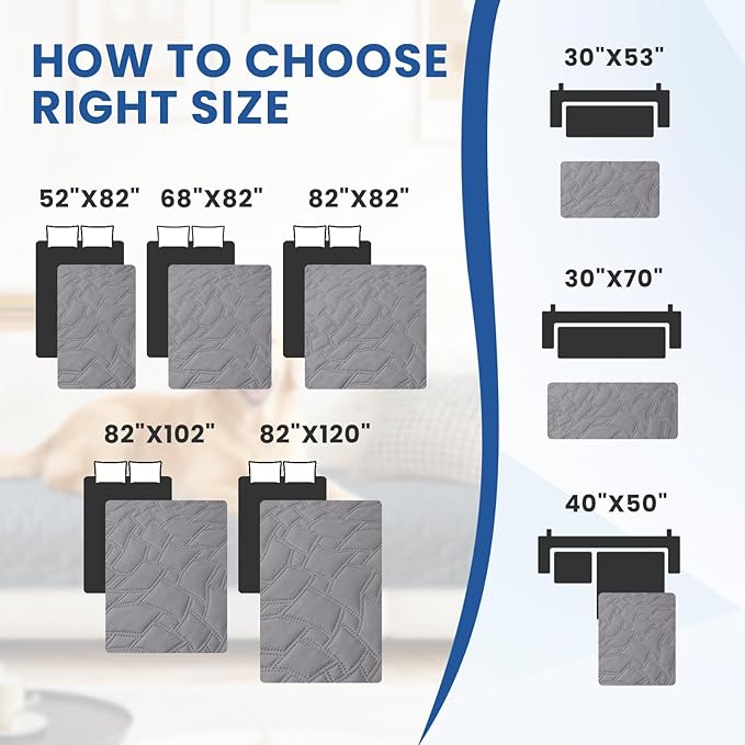 Waterproof Dog Bed Cover Pet Blanket, Soft Couch Cover for Dogs Washable, Non-Slip Dog Blanket Protect Furniture Couch Sofa Car for Puppy Large Dogs Cat (82x102 Inch, Light Grey)