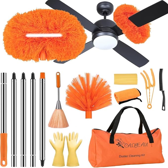 Ceiling Fan Cleaner Duster with 60 inch Extension Pole, Dusters for Cleaning High Ceiling Fan Blades, Dusters Kit with Storage Bag, Cleaning Tools for Families (14pcs)