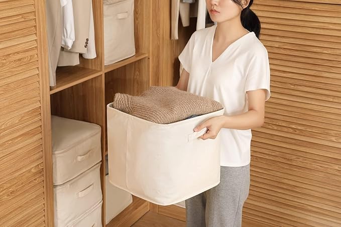 Decorative Basket Rectangular Fabric Storage Bin Organizer Basket with Handles for Clothes Storage