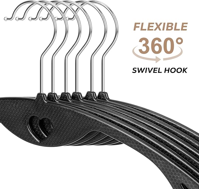 Plastic Hangers - Black Clothes Hanger No Shoulder Bumps & 360°Swivel Hook, Thin, Space Saving for Closet, Non Slip, Fit for Suits Pants Heavy Duty Adult Coat - 30 Pack