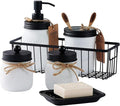 SheeChung 6Pcs Mason Jars Bathroom Accessories Set - Toothbrush Holder, Soap Dispenser, Qtip Holders, Soap Dish, Wire Paper Storage, Farmhouse Bathroom Decor (Rustic White, 6Pcs Bathroom Set)