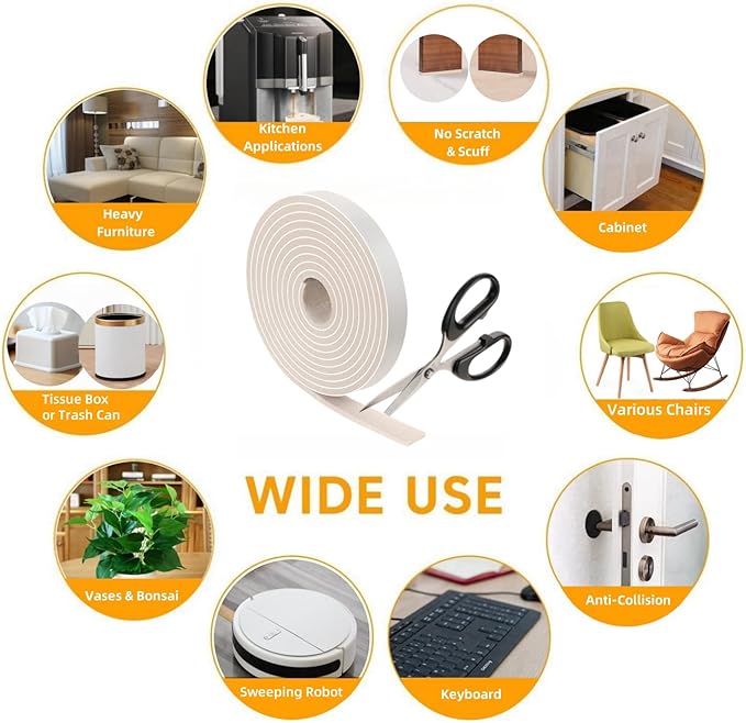 Felt Strips with Adhesive Backing – Furnigear Heavy Duty Cuttable Felt Tape Roll Furniture Pads for Chair Legs - Protecting Hardwood Floors, Chair Wall Protector (Beige, 80 x 0.5 x 0.14 Inch)