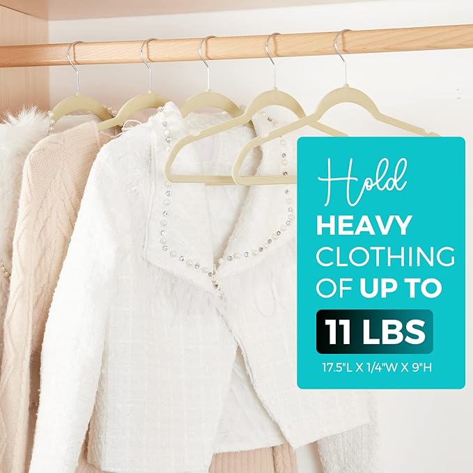 HOUSE DAY Premium Velvet Hangers 100 Pack Beige, Non-Slip Flocked Felt Hangers, Sturdy Clothes Hanger with 360° Rotatable Hook, Heavy Duty Durable Slim Coat Hanger for Closet Space Saving