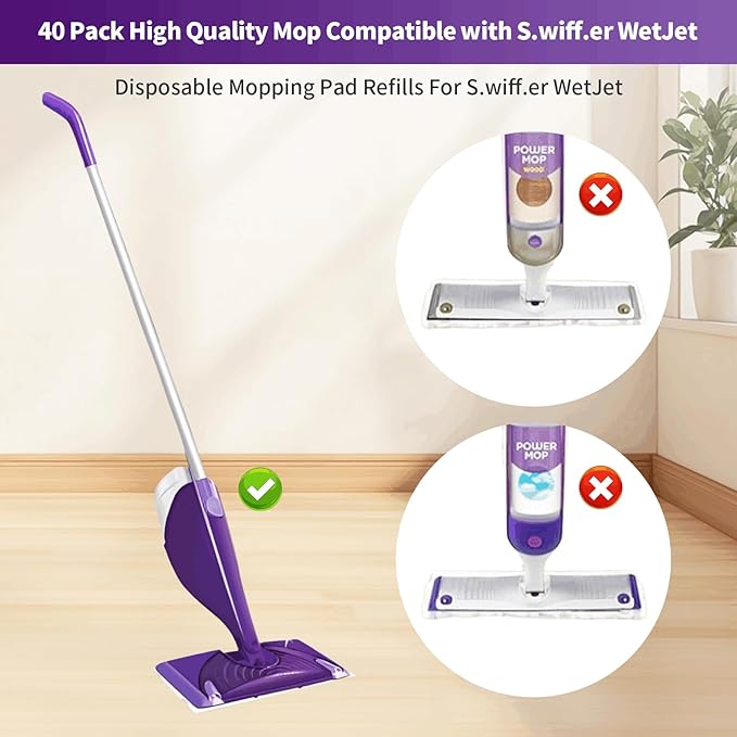 40 Count Wet Jet Pads Refills for Swiffer Wet Jet Spray Mop,Disposable Wetjet Pads for Multi-Surface Floors,Thickened and Super Absorbent Wet Jet Hardwood Floor Cleaner for Swiffer Wet Pads Refill