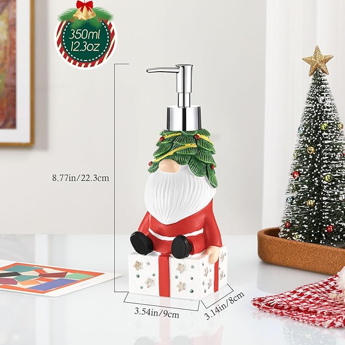 Luxspire Christmas Soap Dispenser, Resin Hand Soap Bottle and Lotion Dispenser Rustproof Refillable, Christmas Santa Decor No Leak for Kitchen Shower Bathroom Countertop, 350ml