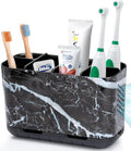 Boperzi Black Toothbrush Holder for Bathroom Toothpaste Organizer Countertop, Detachable Anti-Slip Marble Toothpaste Storage Caddy 6 Slots with Drainage Holes for Makeup Brush Razor Stand
