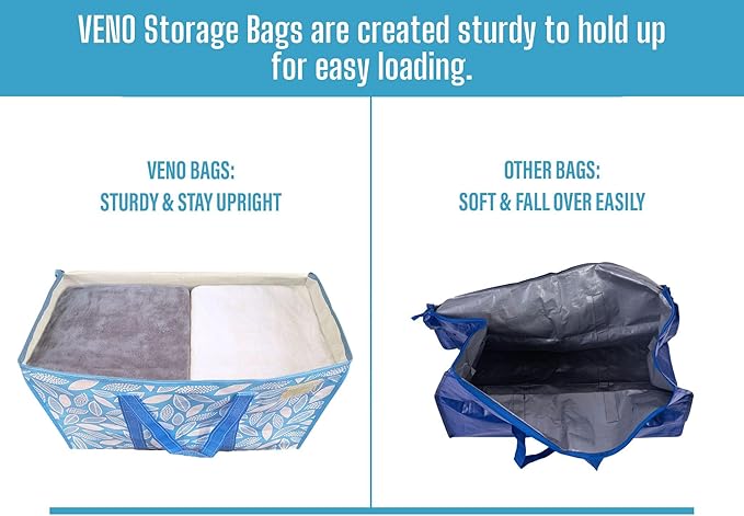 VENO 2 Pack Heavy Duty Moving Bags, Extra Large Storage Bags with Reinforced Handles & Strong Zippers, Foldable & Reusable Moving Box Alternative for Clothes & Dorm Storage
