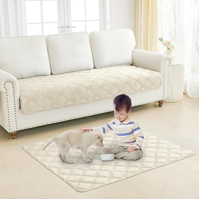 Smiry Waterproof Dog Bed Cover Blanket 30x70, Soft Reversible Pet Blanket, Washable Leakproof Cats Dogs Couch Cover for Sofa, Couch, Furniture, Lattice, Beige/Beige