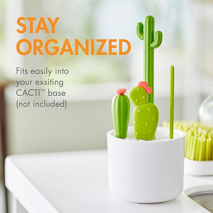 Boon Cacti Replacement Baby Bottle Brushes - Includes Bottle Cleaner Brush, Straw Cleaner Brush, Nipple Brush and Detail Brush for Baby Bottles - Newborn Essentials - Sage - 4 Count