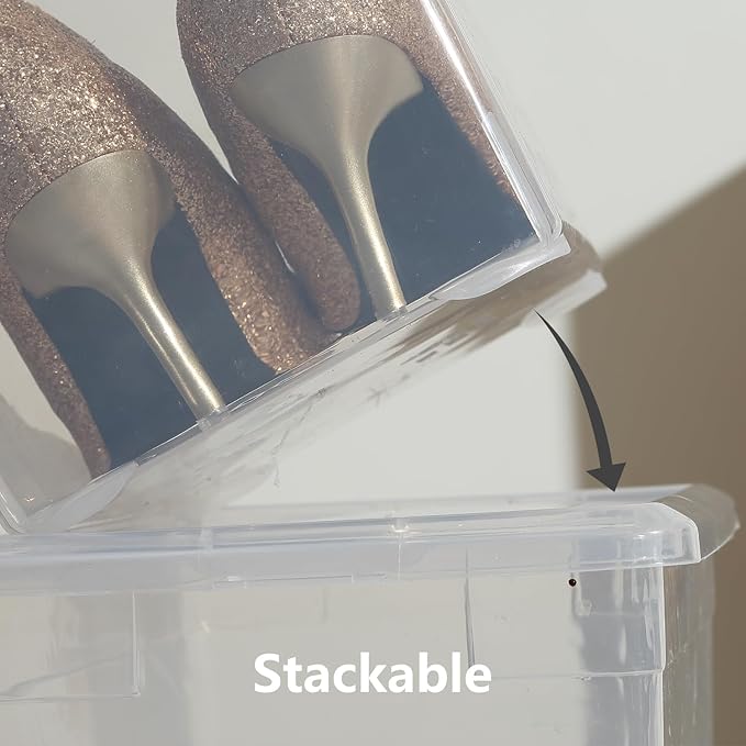 novelinks 6 Pack 22QT Plastic Storage Bins with Lids, Stackable Clear Containers with Latches, Durable Nestable Boxes for Office, Home, Garage, Shoes Organization