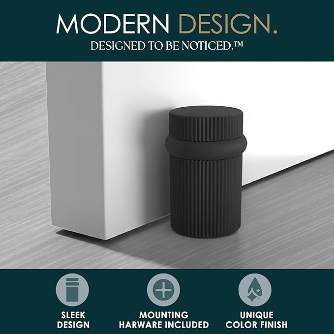 Mega Handles Linear Floor Door Stopper, Quickly Installed Wall Protector, Wall Protectors from Door Knobs, Floor Door Stop with Mounting Hardware Included - Matte Black - 2 Inch