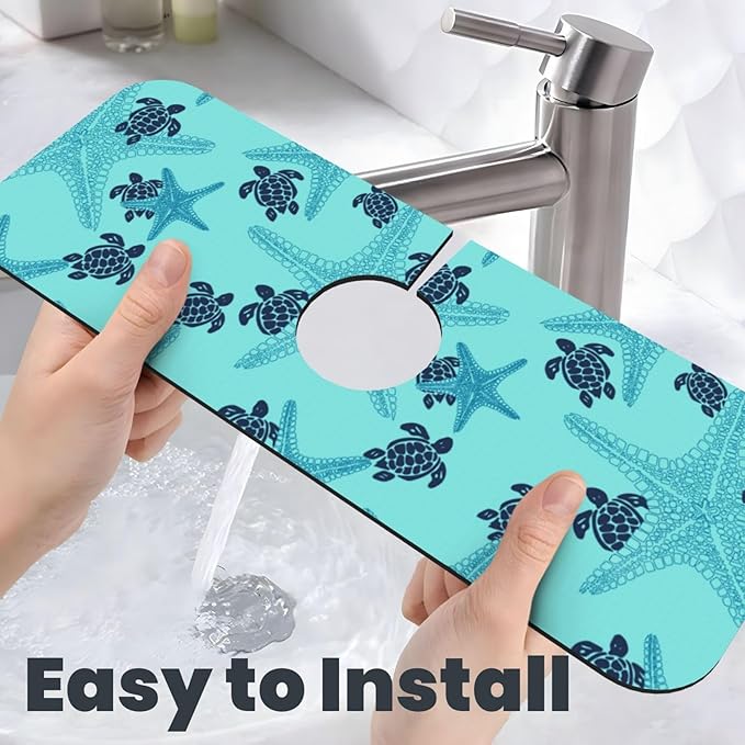 Summer Sea Turtle Ocean 15" X 5.5" Kitchen Sink Splash Guard Faucet Faucet Guard Draining Mat Sink Splash Guard Faucet Kitchen Bathroom