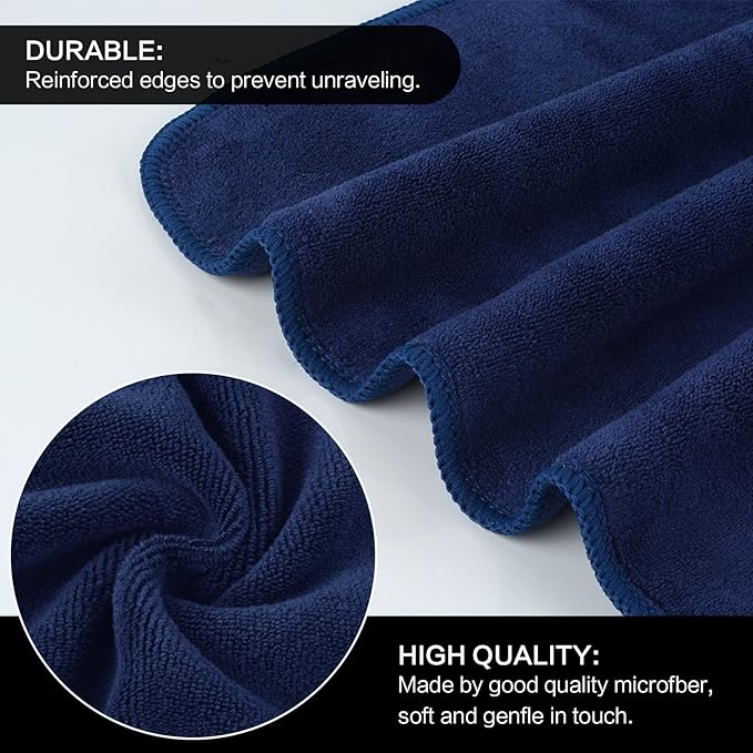 SINLAND Microfiber Facial Cloths Fast Drying Washcloth 12inch x 12inch (Pack of 10, Navy Blue)