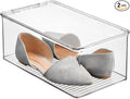 iDesign Stackable Shoe Box with Hinged-Lid for Wedges or Sandals, Set of 2, Clear, Made in USA