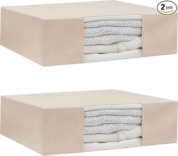 Clothes Storage Bags - 100% Cotton Canvas Sweater Storage Bags with Zipper - Reusable, Washable, Breathable, and Moth Proof Garment Bags - Convenient and Easy to Carry and Organize (2 Bags)