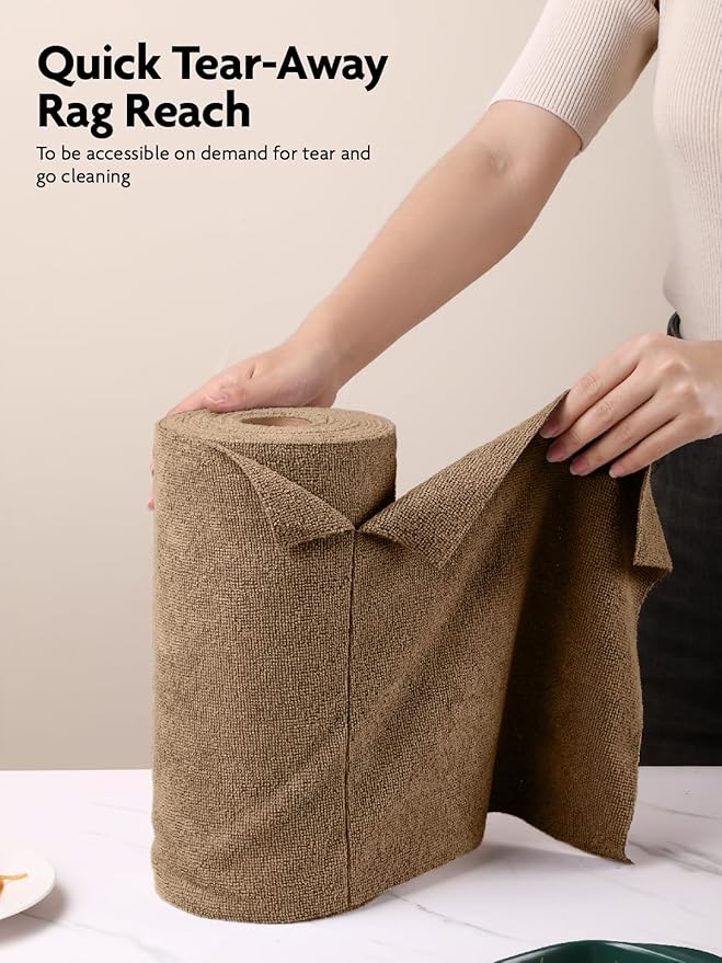 Fantasticlean Microfiber Cleaning Cloth Roll -40 Pack, Tear Away Microfiber Towels, 12" x 12", Reusable, Washable, Scratch Free, Ultra Absorbent for All-Around Cleaning Supplies (TAN)