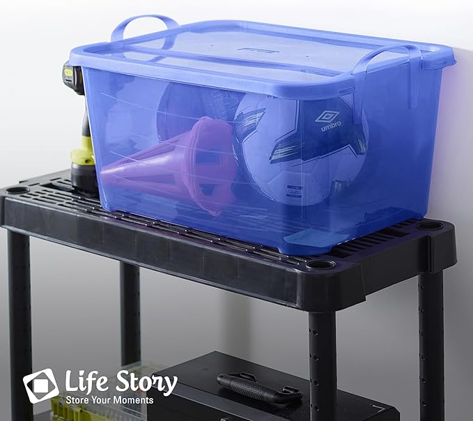 Life Story 12 Pack Light Duty Stackable Storage Bin, 55 Quart Home Organizer, Versatile Lightweight Locking Bins with Carrying Handles, Blue