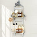 Orimade Aluminum Hanging Shower Caddy Over Head, Adjustable Bathroom Shelf with Hooks, Anti-Slip Rustproof Organizer Storage Rack Basket, Silver, 2 Tier