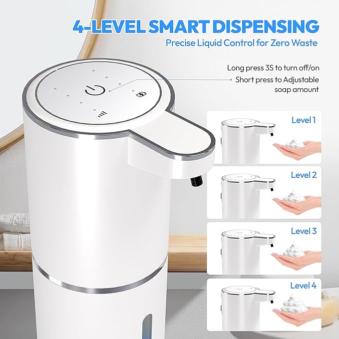 2 Pack Automatic Foaming Soap Dispenser,Touchless Foam Soap Dispenser,12.8oz Rechargeabled Wall Mounted Smart for Bathroom and Kitchen Dish Soap,Easy for Toddlers(White)