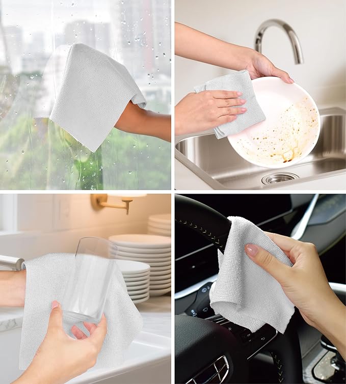 CHAUNCEY HOME Microfiber Cleaning Cloth Roll - 100 Pack Tear Away Microfiber Paper Towels, Reusable, Washable, Scratch-Free, Kitchen Towels for Car, Home, Kitchen, Glass, Dishes (Light Grey)