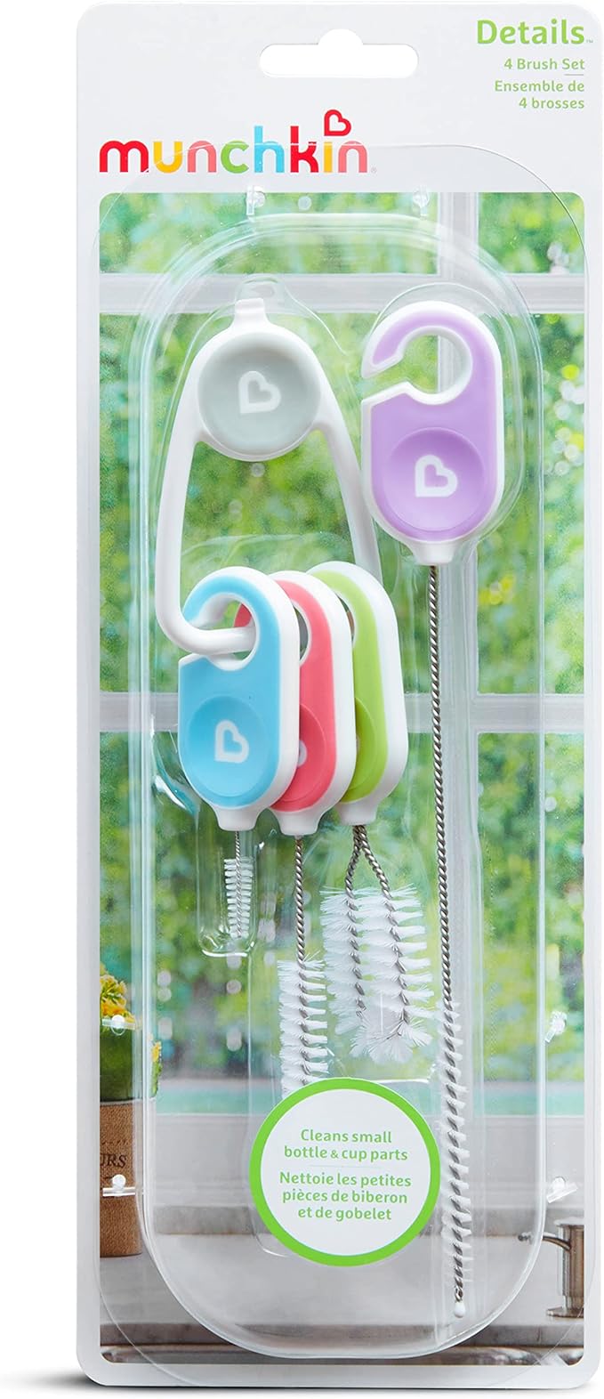Munchkin® Details™ Bottle and Cup Cleaning Brush 4 Piece Set with Key Ring,(Pack of 12)