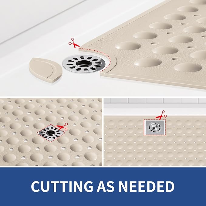 OTHWAY Square Shower Mat 32x32, TPE Non-Slip Shower Mats with Drain Holes and Suction Cups, Walk-in Mat for Inside Shower Stall, Anti-Slip for Elderly Kids (Apricot)