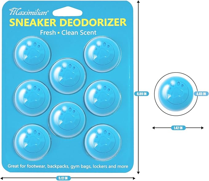 MAXIMILIAN Shoe Deodorizer Balls 8pcs Professional Shoe Fresheners Balls Foot Odor Eliminator Odor-Fighting Freshener for Neutralizing Odor and Refreshing Sneaker Shoes, Wardrobe, Bags, Blue