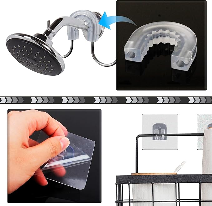 YeeBeny Bathroom Shower Caddy Connector with 2pcs Adhesive Sticker, Simple Household Items, Hook Mount for Shower Caddy Basket Bathroom Shelf Compatible with Zenna Home, GeekDigg, Decobros