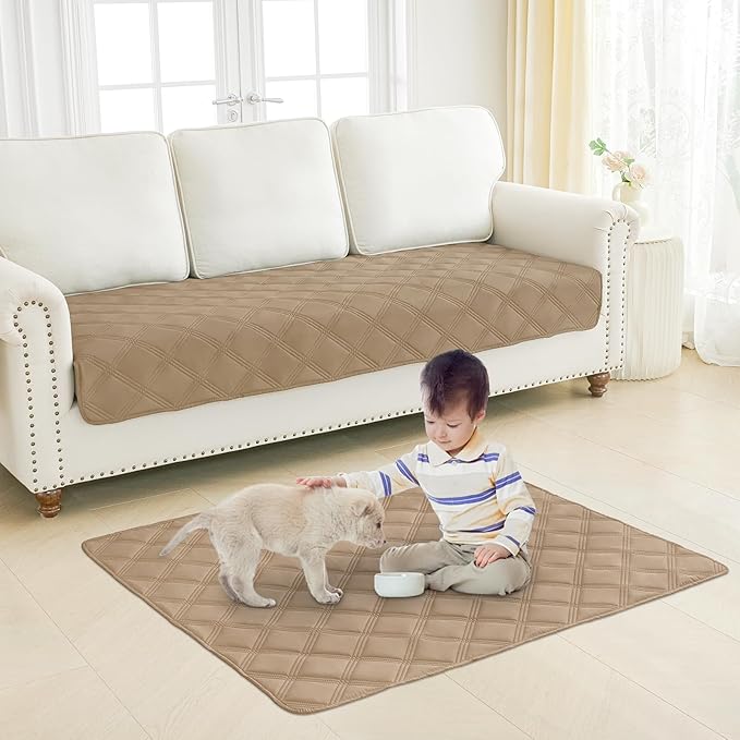 Smiry Waterproof Dog Bed Cover Blanket 40x70, Soft Reversible Pet Blanket, Washable Leakproof Cats Dogs Couch Cover for Sofa, Couch, Furniture, Lattice, Camel/Beige