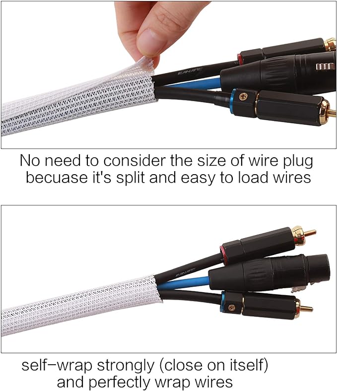 Alex Tech 25ft - 1/2 inch Cord Protector Wire Loom Tubing Cable Sleeve Split Sleeving for USB Cable Power Cord Audio Video Cable - Protect Cat from Chewing Cords - White