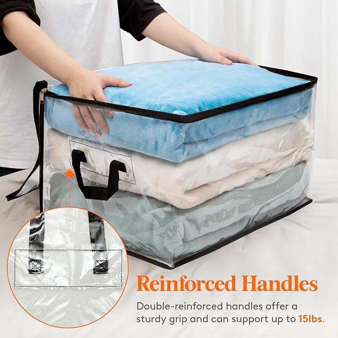 Lifewit 4 Pack Clear Clothes Storage Bags, 60L Plastic Blanket Vinyl Foldable Moving Bags with Zipper, Closet Organizers and Storage Containers for Bedding, Duvet, Pillow