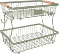 Fruit Basket Bowl 2 Tier Detachable with 2 Banana Hangers, Fruit Stand Holder for Kitchen Countertop, Metal Wire Vegetable Storage Organizer, for Bread Snack Veggies Produce,green
