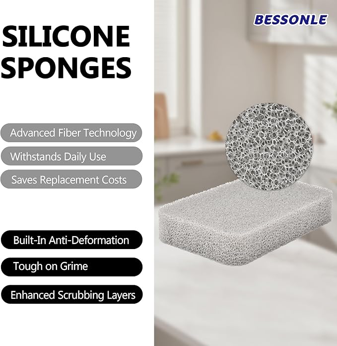 8 Pack Silicone Scrubbing Sponges, Heavy-Duty, Non-Scratch Kitchen Sponges - Reusable, Odor-Free, Perfect as Cleaning for Dishes, Non-Stick, Countertops (Grey)
