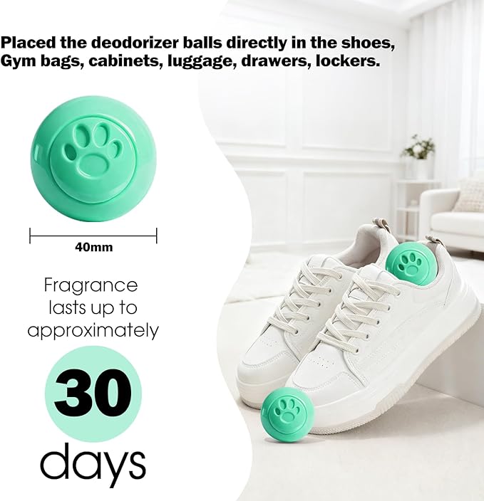 SCENTORINI Shoe Deodorizer Balls, 8 * Pure Cotton Scent Sneaker Deodorizer Balls, Odor Eliminator for Smell Shoes Boots, Long Lasting Shoe Freshener for Gym Bags, Drawers and Small Spaces