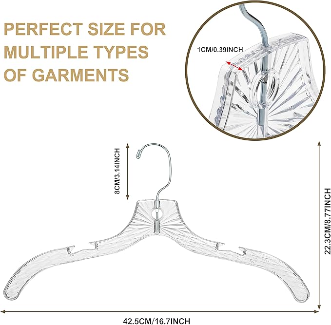Quality Clear Plastic Hangers 100 Pack - Durable Crystal Cut Heavy Duty Hangers for Clothes, Shirts, Suits, Coats, Dresses