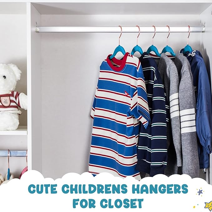 HOUSE DAY Velvet Kids Hangers 60 Pack, Premium Childrens Hangers for Closet, Ultra Thin Cute Clothes Hanger, Non Slip Small Felt Hanger 14 Inch for Kids Clothes, Light Blue