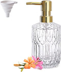 Glass Soap Dispenser with Rust Proof Pump, 13.5 Oz Clear Refillable Hand Lotion Dispenser for Bathroom Countertop and Kitchen, Crystal Vintage Bathroom Accessories, Bathroom Decor