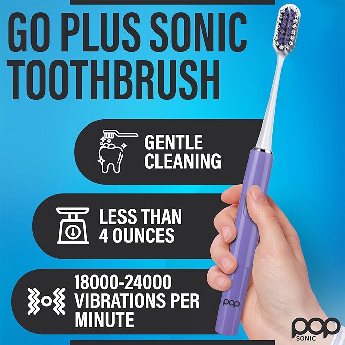 Go Plus Sonic Toothbrushes for Adults w/Electric Toothbrush Case - Electric Toothbrush for Adults & Kids - Sonic Toothbrush w/ 2 Speeds - 18000-24000 Vibrations Per Minute (Punchy Purple)