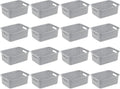 Sterilite 11 Inch Small Weave Open Bin Wicker Storage Basket Home Organizer Tote for Countertops, Bookshelves, and Closets, Cement, 16-Pack