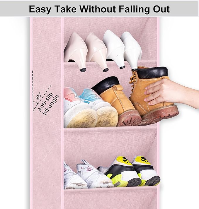 SLEEPING LAMB Over The Door Shoe Organizer for Closet, Kids Sneaker Storage for Hanging Shoe Rack for Door with Large Deep Pockets for Toddler, Girl, Baby Room Decor, Pink