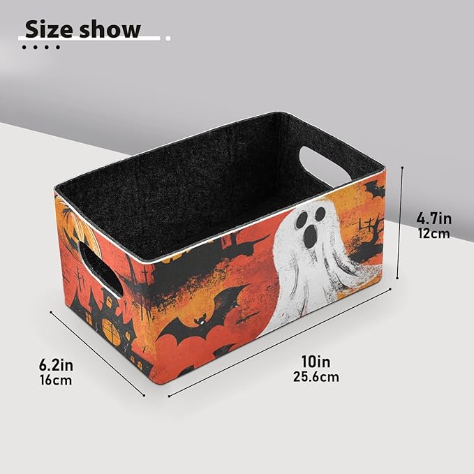 Halloween Ghost Pumpkin and Poppy Closet Storage Bins 2 Pcs Felt Open Home Storage Containers Organizer with Handles Collapsible Shelf Basket for Home Office Craft Room Classroom Fabric