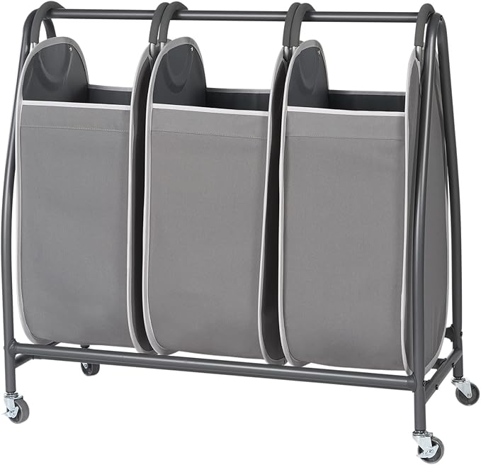 Neatfreak Triple Laundry Hamper Sorter - Rolling Laundry Cart With Wheels & 3 x removable Dirty Clothes Hamper Totes With EVERFRESH Tech For Towels, Blankets & Bathroom Organization