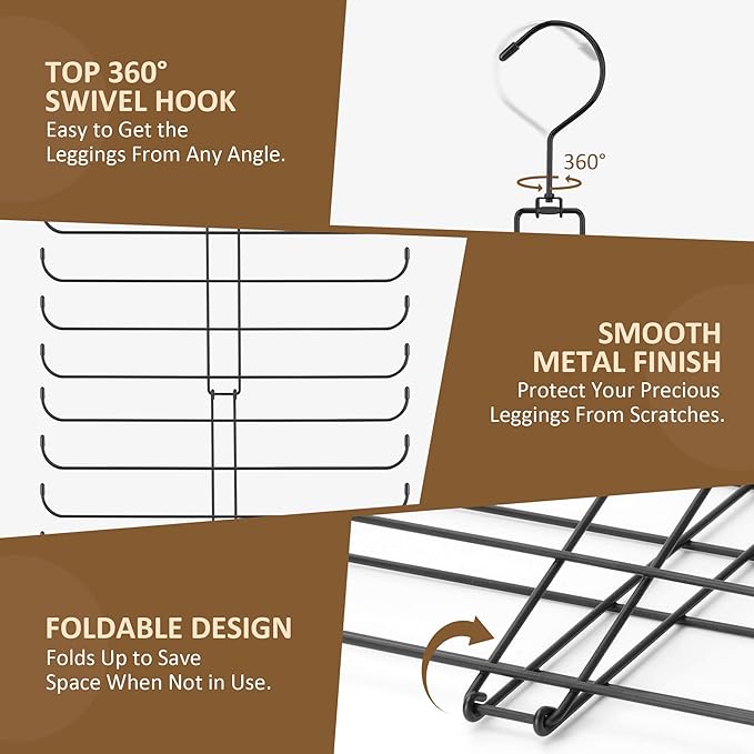 ZEDODIER Legging Organizer for Closet, 2 Pack Rotatable Yoga Pants Hanger for Women's XS-XL and Girls' Leggings, Holds Up to 40 Pairs, Space-Saving Closet Organizers and Storage, Black