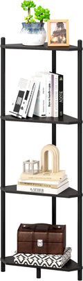 Corner Shelf Stand - 3 Tier Bamboo Small Corner Bookshelf for Office Kitchen Bedroom Plant Stand Living Room Decor Small Space (Black, 4 Tier)